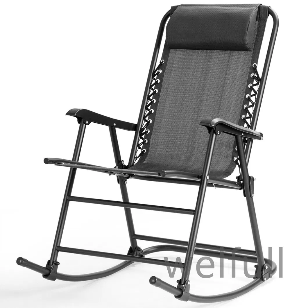 Outdoor Outdoor Patio Rocking Chair Porch Rocker Folding Zero Gravity Chaise Lounge Grey with Headrest