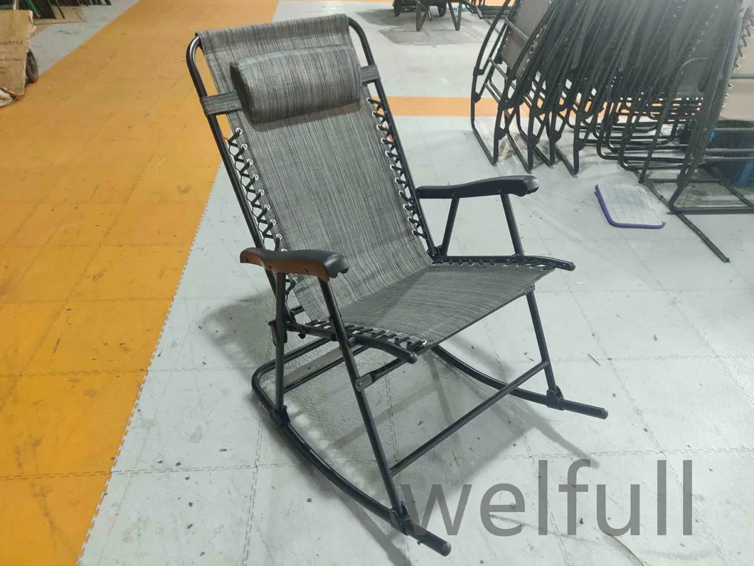 Outdoor Outdoor Patio Rocking Chair Porch Rocker Folding Zero Gravity Chaise Lounge Grey with Headrest