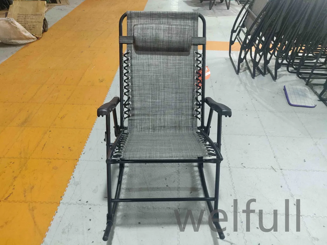 Outdoor Outdoor Patio Rocking Chair Porch Rocker Folding Zero Gravity Chaise Lounge Grey with Headrest