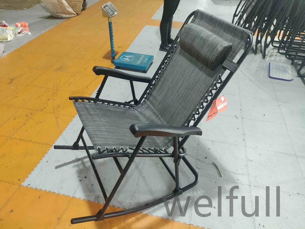 Outdoor Outdoor Patio Rocking Chair Porch Rocker Folding Zero Gravity Chaise Lounge Grey with Headrest