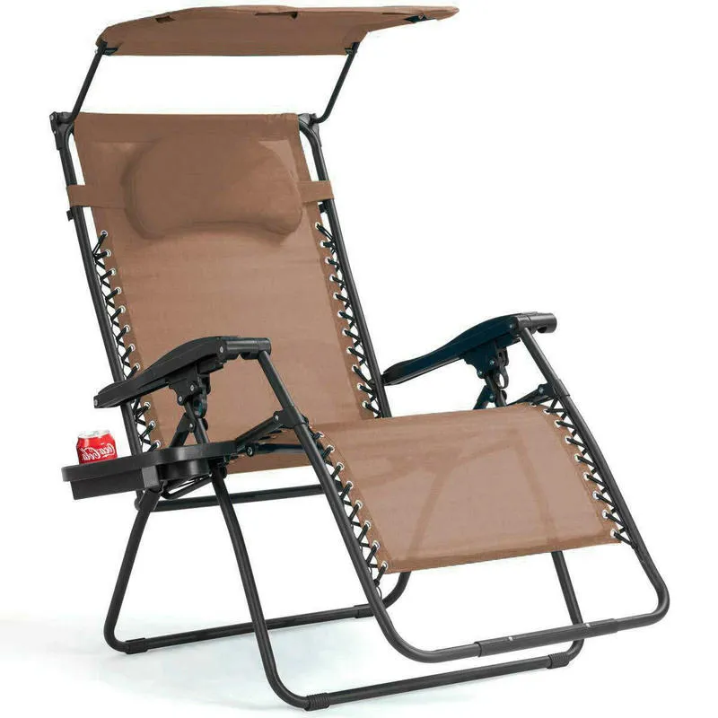 Patiojoy Folding Recliner Zero Gravity Lounge Chair with Shade Canopy Cup Holder