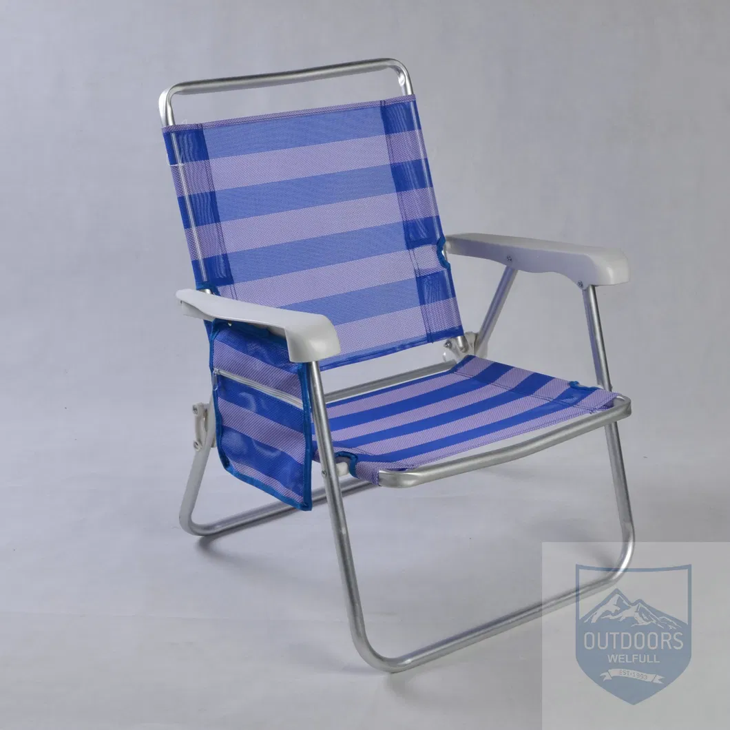 Ultralight Textilene Low Seat Beach Camping Chair Folding Chair with One Side Pocket