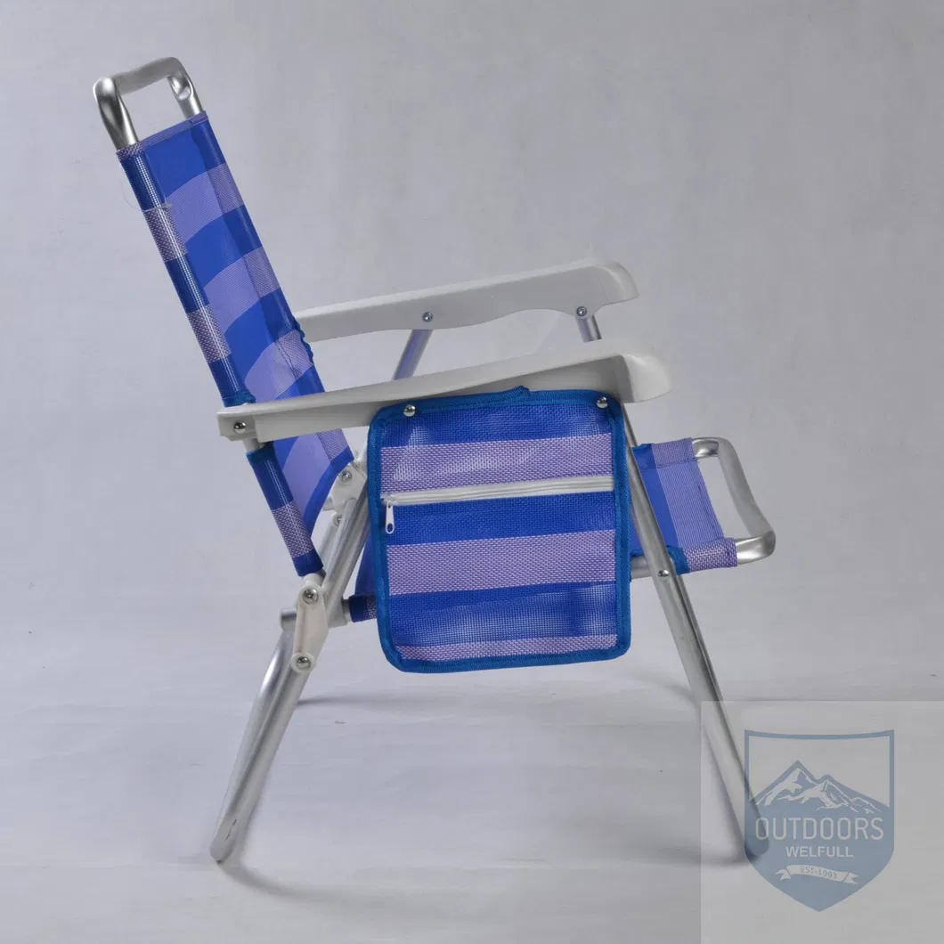 Ultralight Textilene Low Seat Beach Camping Chair Folding Chair with One Side Pocket