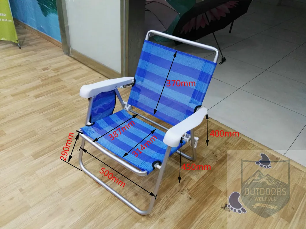 Ultralight Textilene Low Seat Beach Camping Chair Folding Chair with One Side Pocket