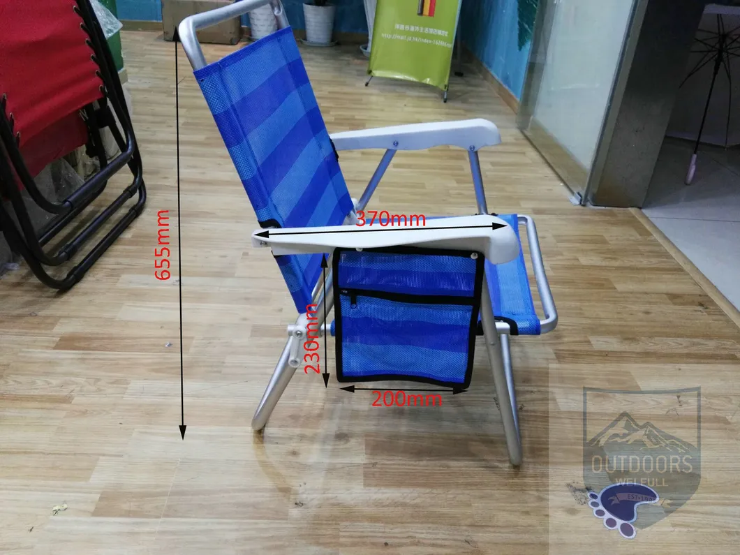 Ultralight Textilene Low Seat Beach Camping Chair Folding Chair with One Side Pocket