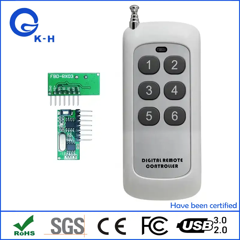 433MHz/315MHz Long Range Remote Control 6 Buttons Transmitter for Smart Home Garage