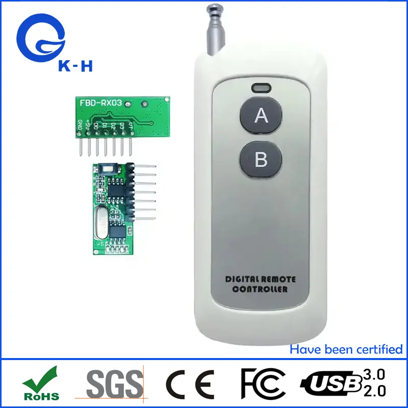 433MHz Learning Code 2 Button Wireless Remote Motor Control Receiver Handle