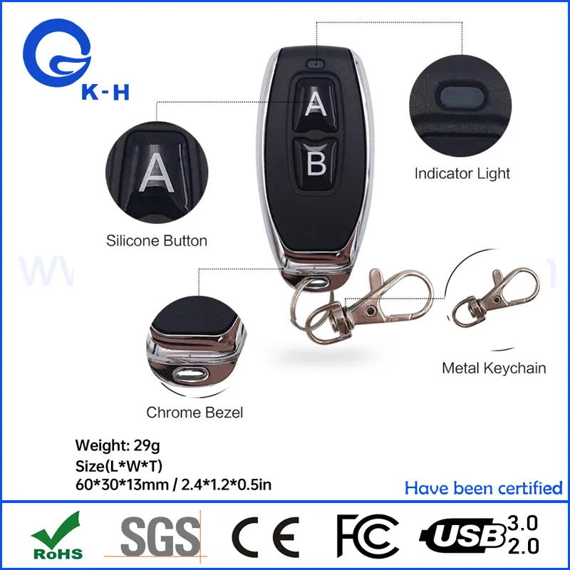 Universal 433MHz Wireless 2 Buttons Remote Control Garage Door