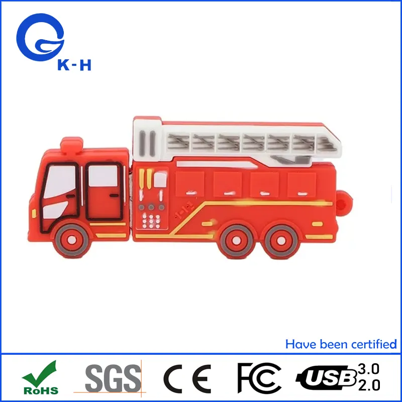 16GB USB 2.0 Flash Cartoon Red Fire Fighting Truck Shape