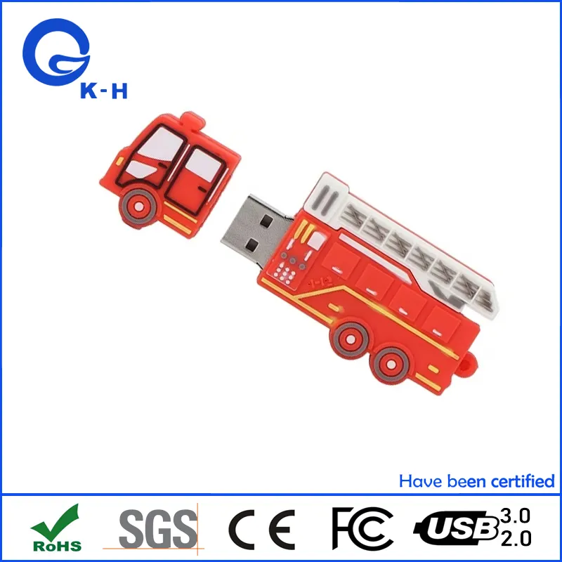 16GB USB 2.0 Flash Cartoon Red Fire Fighting Truck Shape