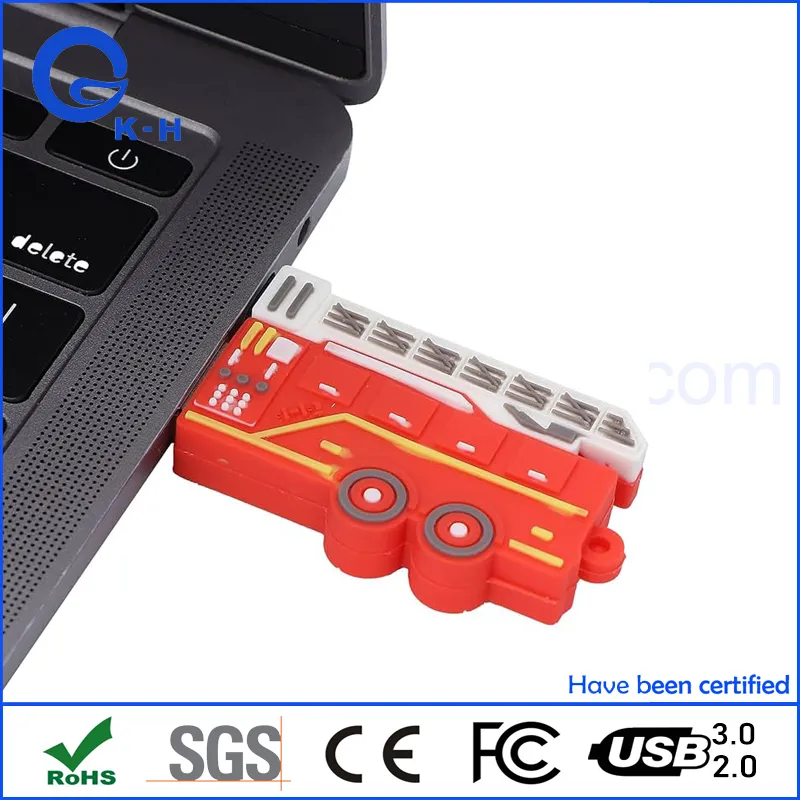 16GB USB 2.0 Flash Cartoon Red Fire Fighting Truck Shape