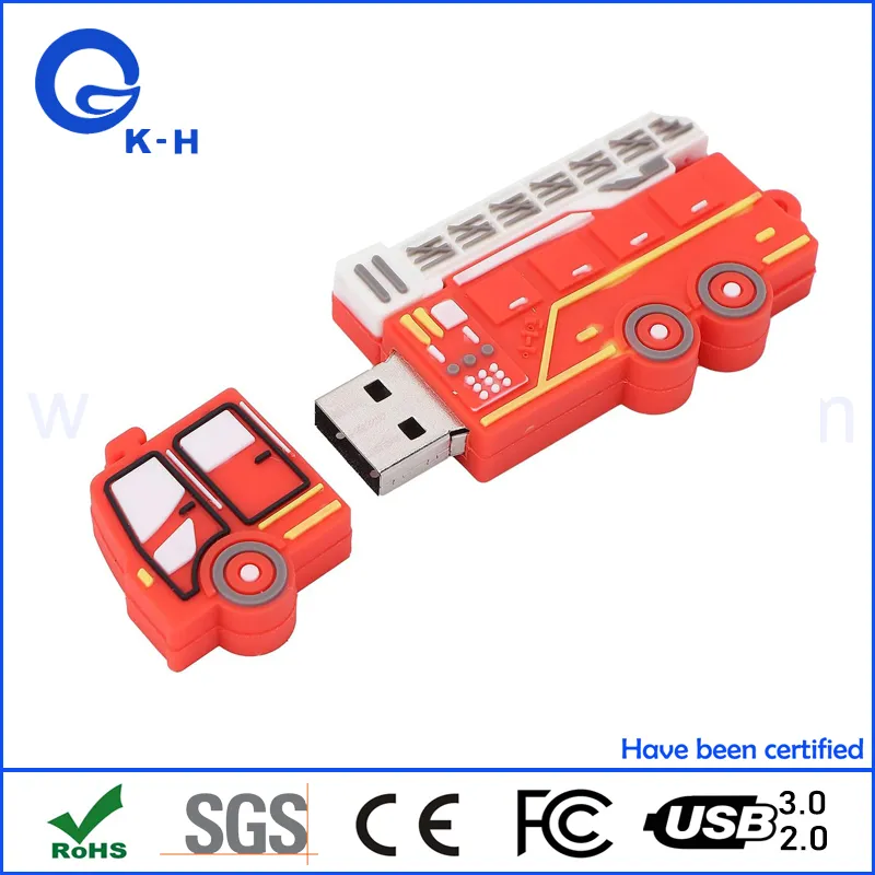 16GB USB 2.0 Flash Cartoon Red Fire Fighting Truck Shape