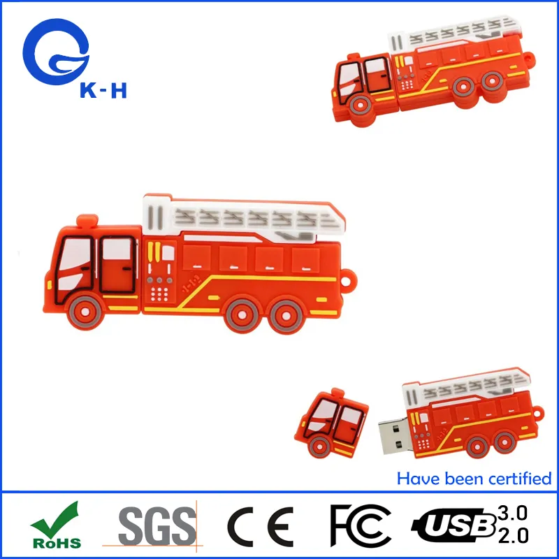 16GB USB 2.0 Flash Cartoon Red Fire Fighting Truck Shape