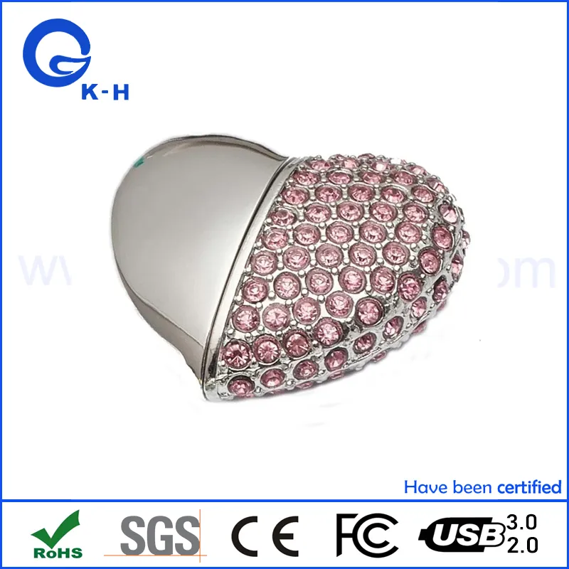 Bling Shiny Diamond Crystal Heart Shape USB Flash Drive Pendrive