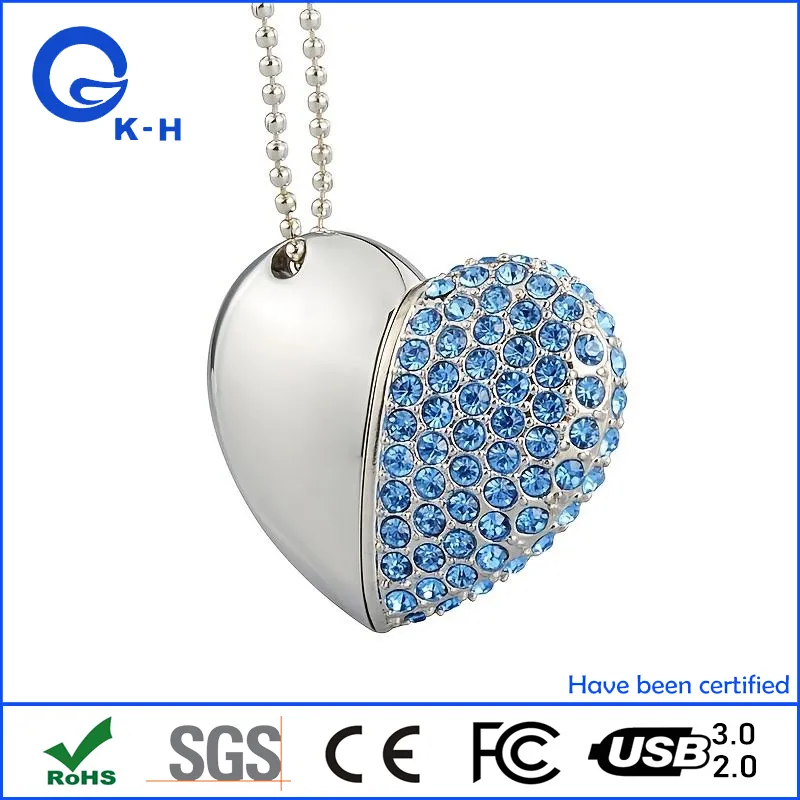 Bling Shiny Diamond Crystal Heart Shape USB Flash Drive Pendrive