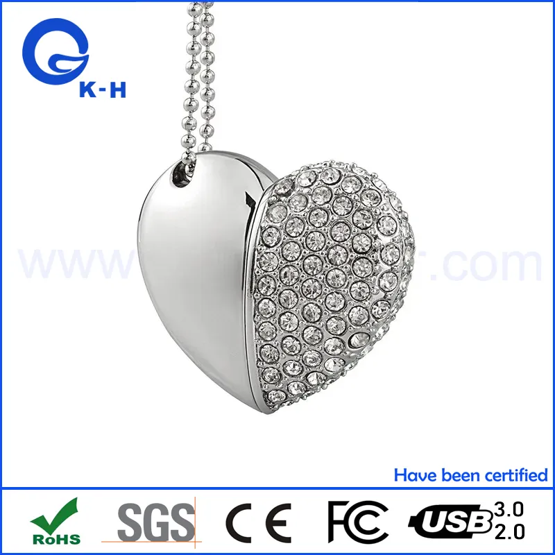 Bling Shiny Diamond Crystal Heart Shape USB Flash Drive Pendrive