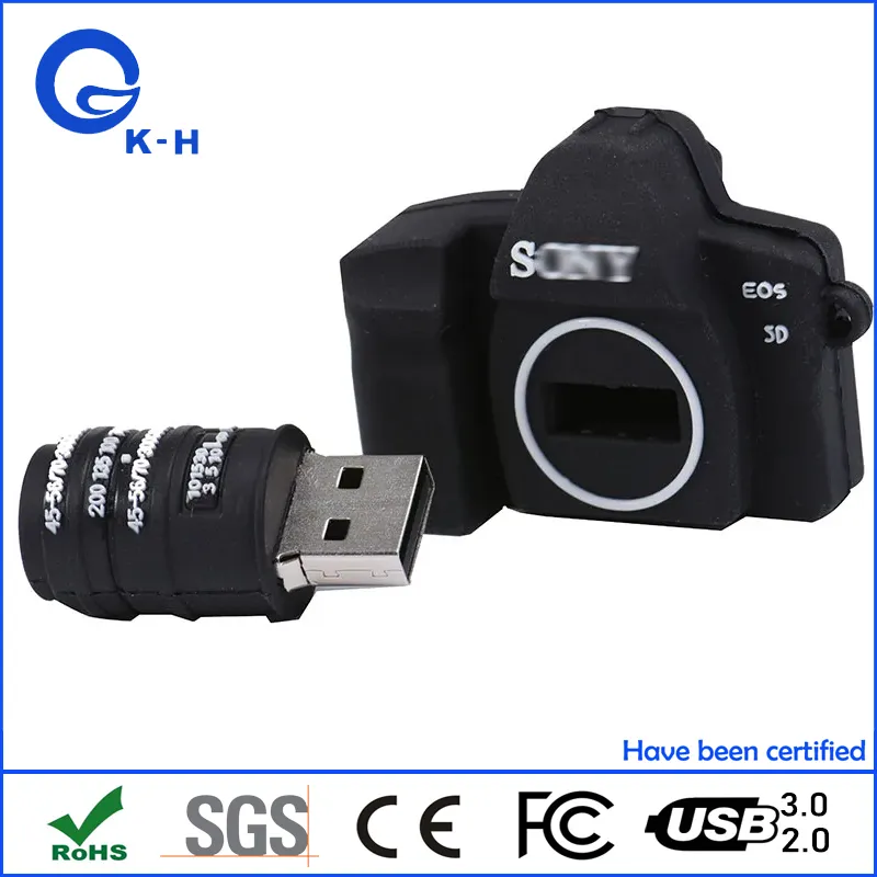 Camera Shape PVC USB 2.0 3.0 Flash Pendrive 8GB 16GB 32GB 64GB