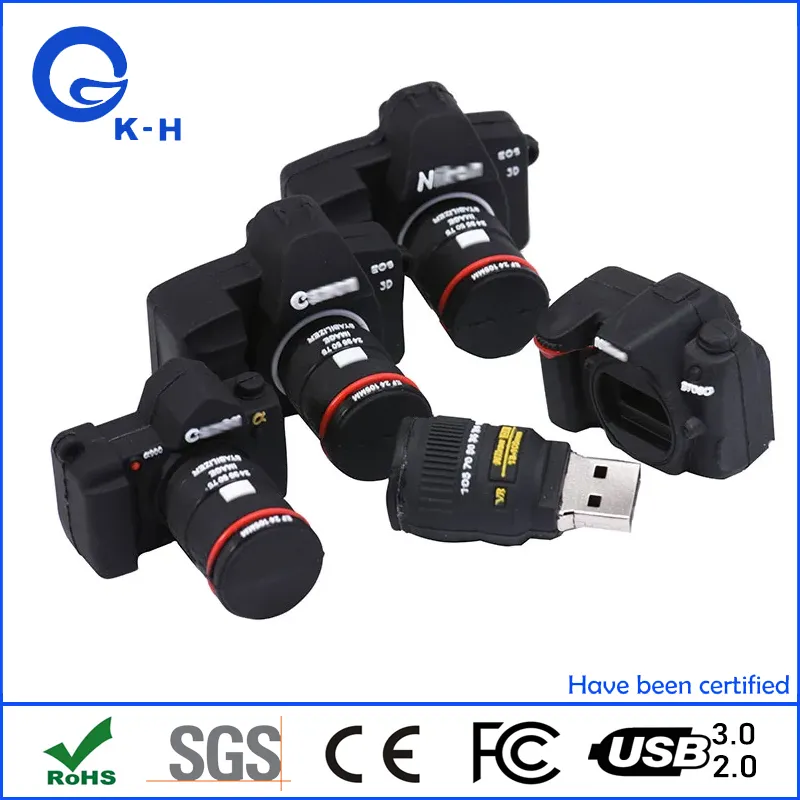 Camera Shape PVC USB 2.0 3.0 Flash Pendrive 8GB 16GB 32GB 64GB