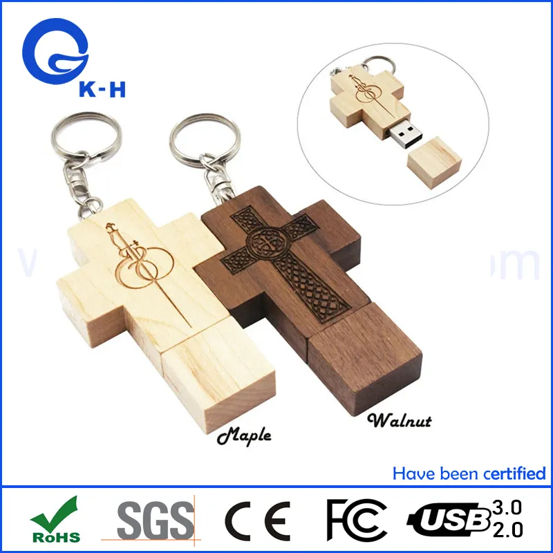 Cheap Wood Christian Cross Wood Flash Drive 16GB USB Key