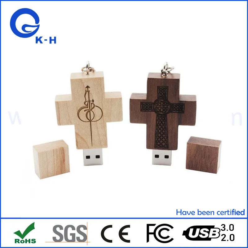 Cheap Wood Christian Cross Wood Flash Drive 16GB USB Key