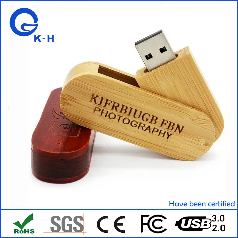 Custom Design Swivel Wooded USB Bamboo Flash Driver 16GB 32GB 64GB