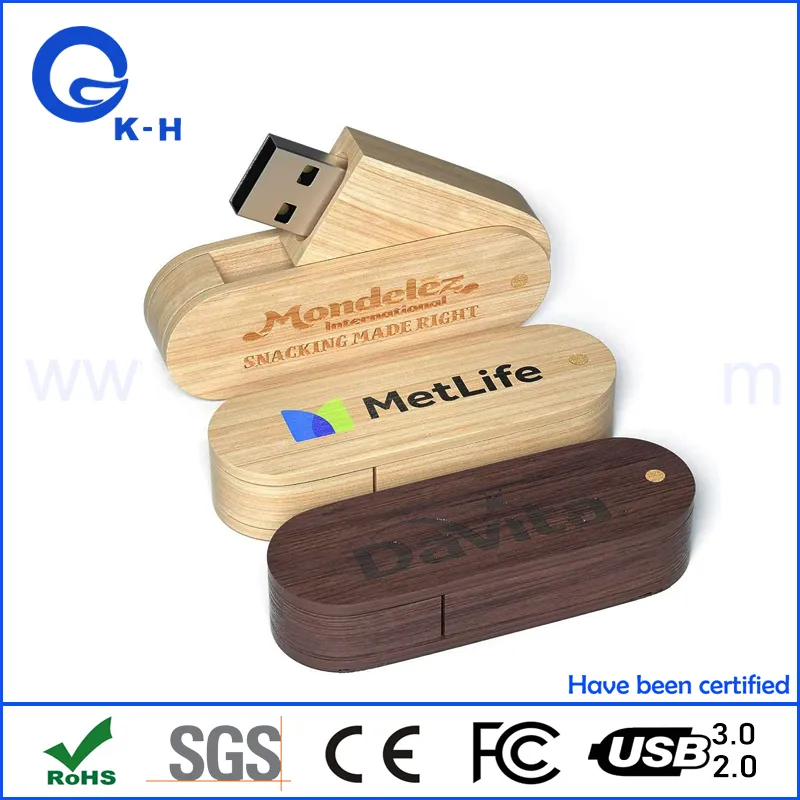 Custom Design Swivel Wooded USB Bamboo Flash Driver 16GB 32GB 64GB