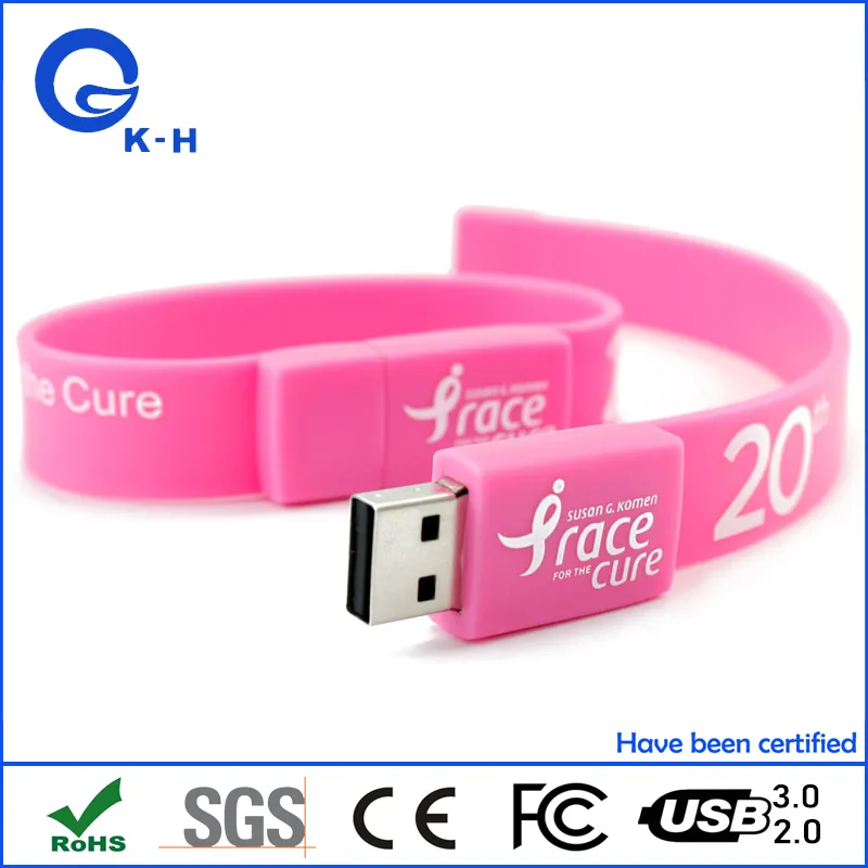 Custom Logo Wrist Band Rubber USB 2.0 Flash Memory Drive