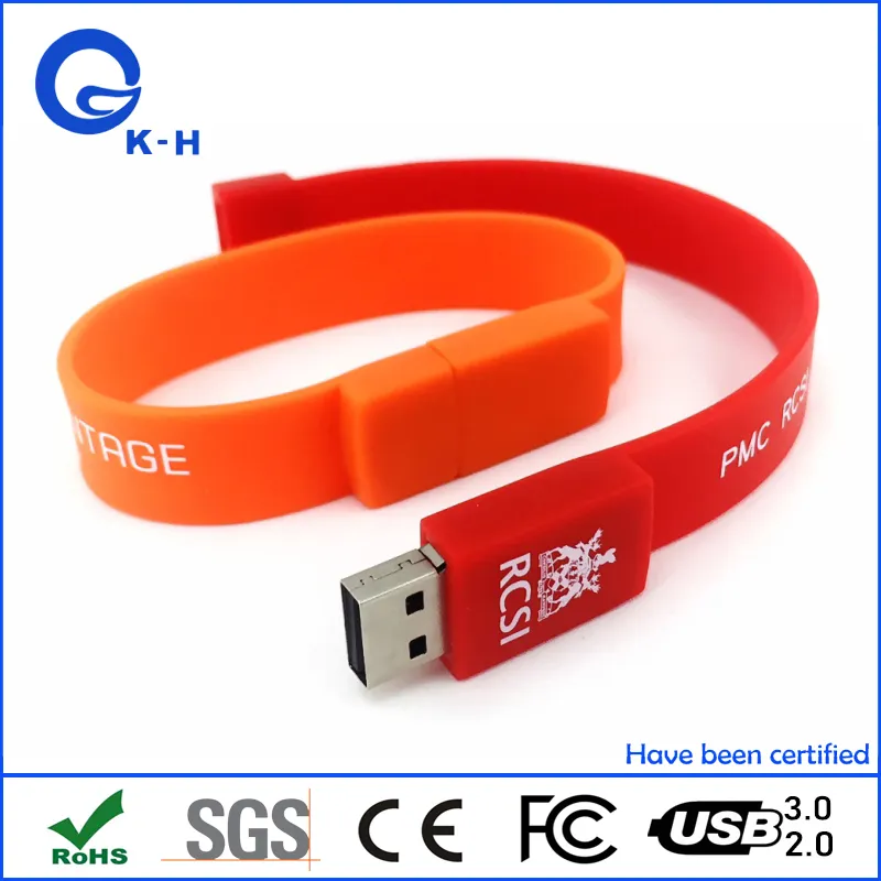 Custom Logo Wrist Band Rubber USB 2.0 Flash Memory Drive