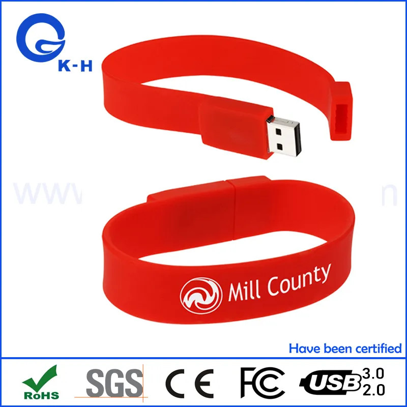 Custom Logo Wrist Band Rubber USB 2.0 Flash Memory Drive