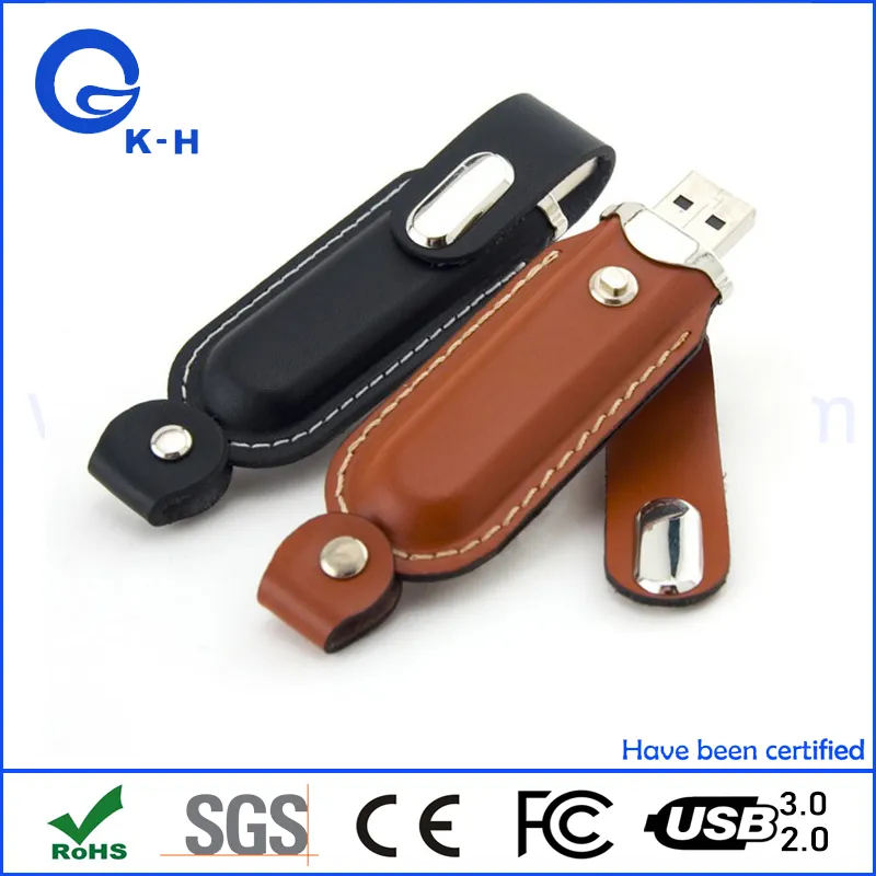 Customized Debossed Logo Leather USB Key Memory Flash Stick 16GB 32GB