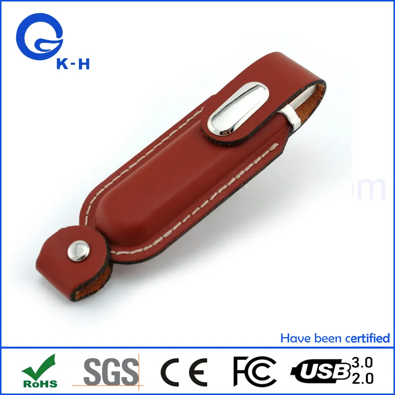 Customized Debossed Logo Leather USB Key Memory Flash Stick 16GB 32GB