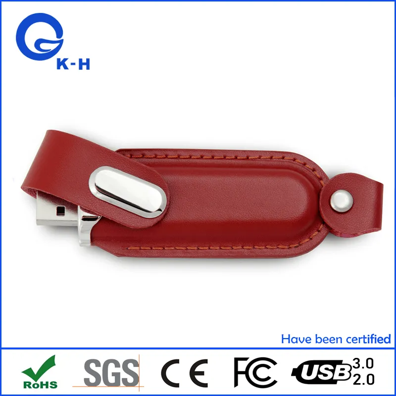 Customized Debossed Logo Leather USB Key Memory Flash Stick 16GB 32GB