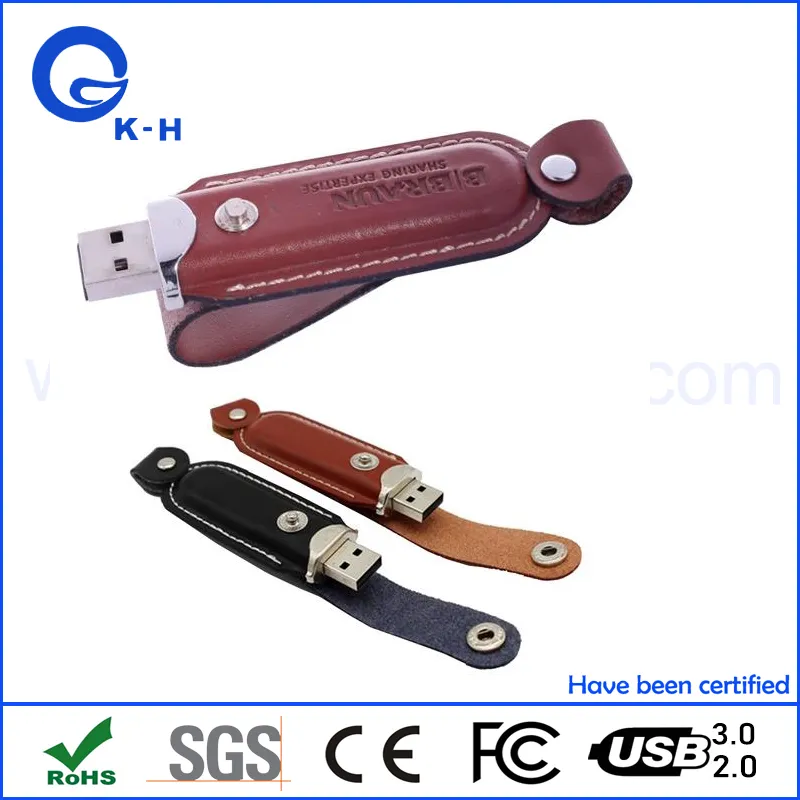 Customized Debossed Logo Leather USB Key Memory Flash Stick 16GB 32GB