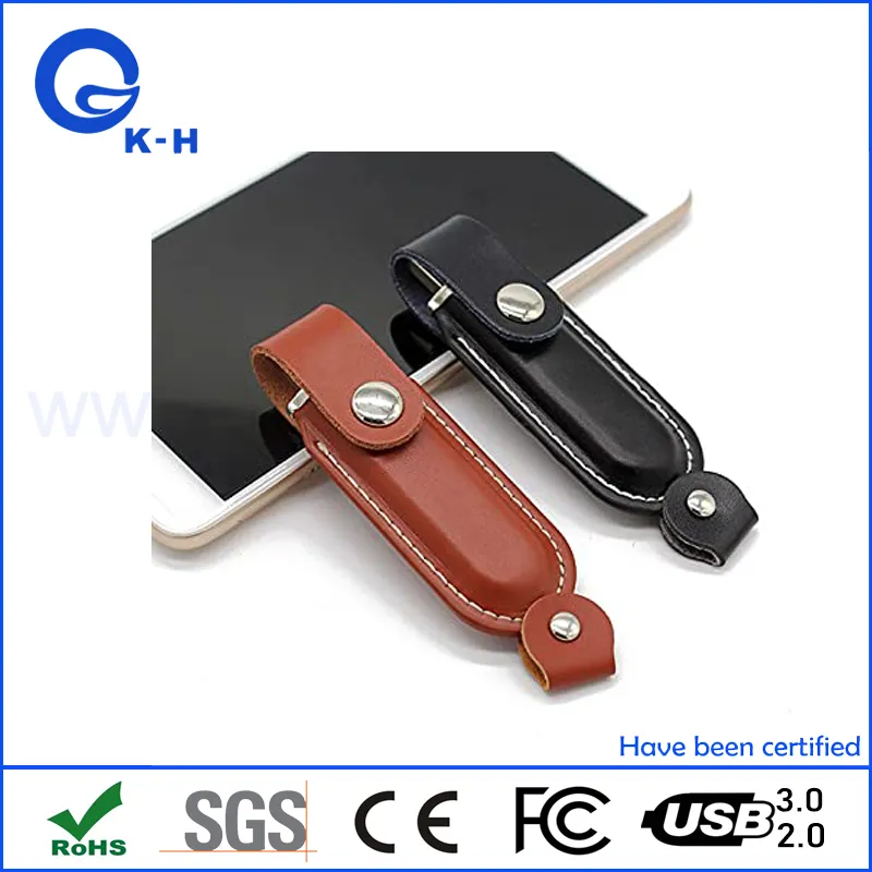 Customized Debossed Logo Leather USB Key Memory Flash Stick 16GB 32GB