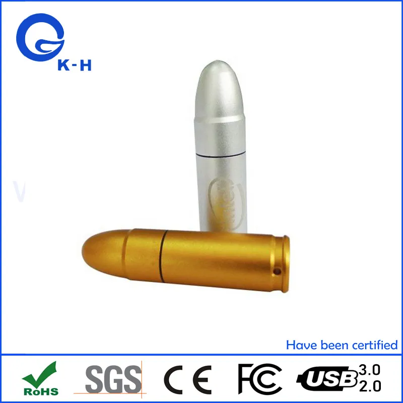 Factory Bulk Bullet Shape Golden Metal USB Flash Memory Stick