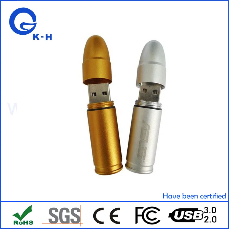 Factory Bulk Bullet Shape Golden Metal USB Flash Memory Stick