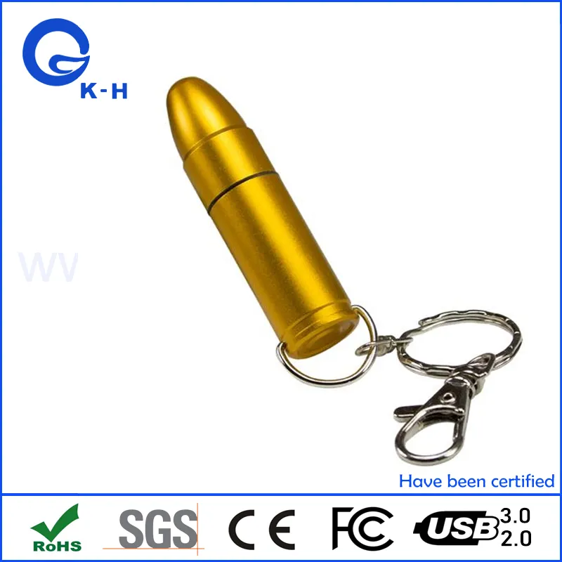 Factory Bulk Bullet Shape Golden Metal USB Flash Memory Stick