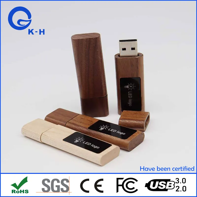 Gadget Memoria Stick 2GB 4GB 8GB Wood Pen Drive Light up Logo