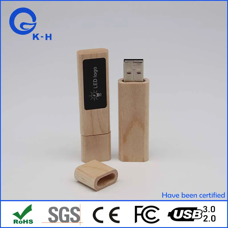 Gadget Memoria Stick 2GB 4GB 8GB Wood Pen Drive Light up Logo