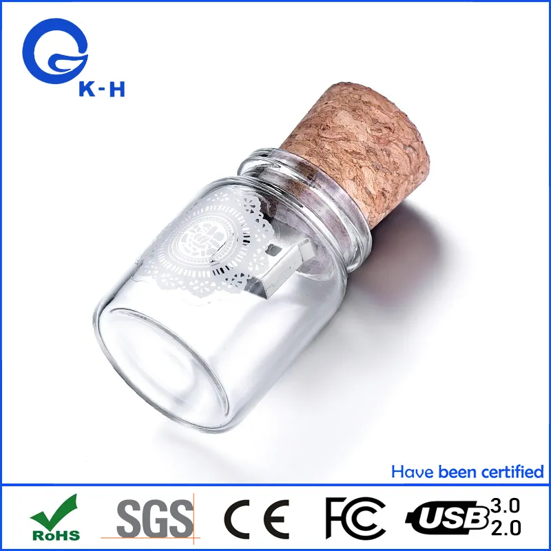 Glass Bottle with Cork USB 2.0 Flash Memory Drive 128MB 256MB 512MB