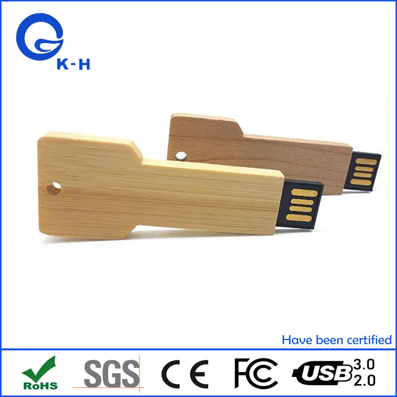 Hot Sales Wooden Key Shape USB Flash Disk 64GB 128GB 256GB Gift