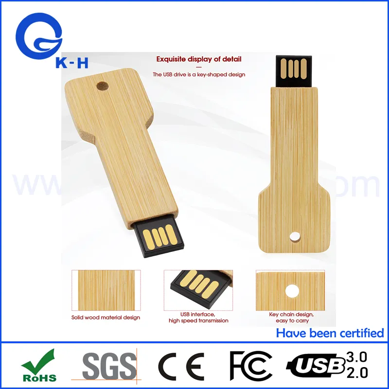 Hot Sales Wooden Key Shape USB Flash Disk 64GB 128GB 256GB Gift