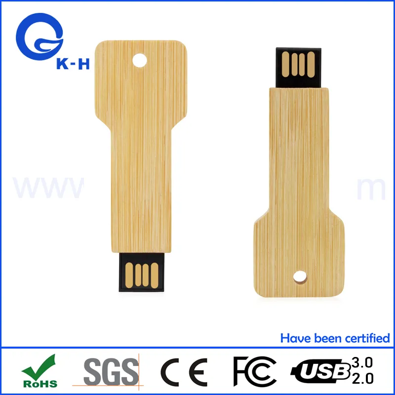 Hot Sales Wooden Key Shape USB Flash Disk 64GB 128GB 256GB Gift