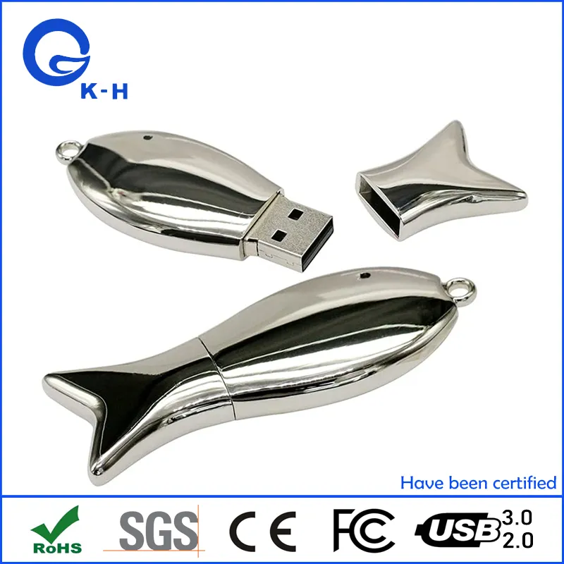 Hot Selling Metal Fish USB Flash Memory Disk 8GB 16GB 32GB 64GB