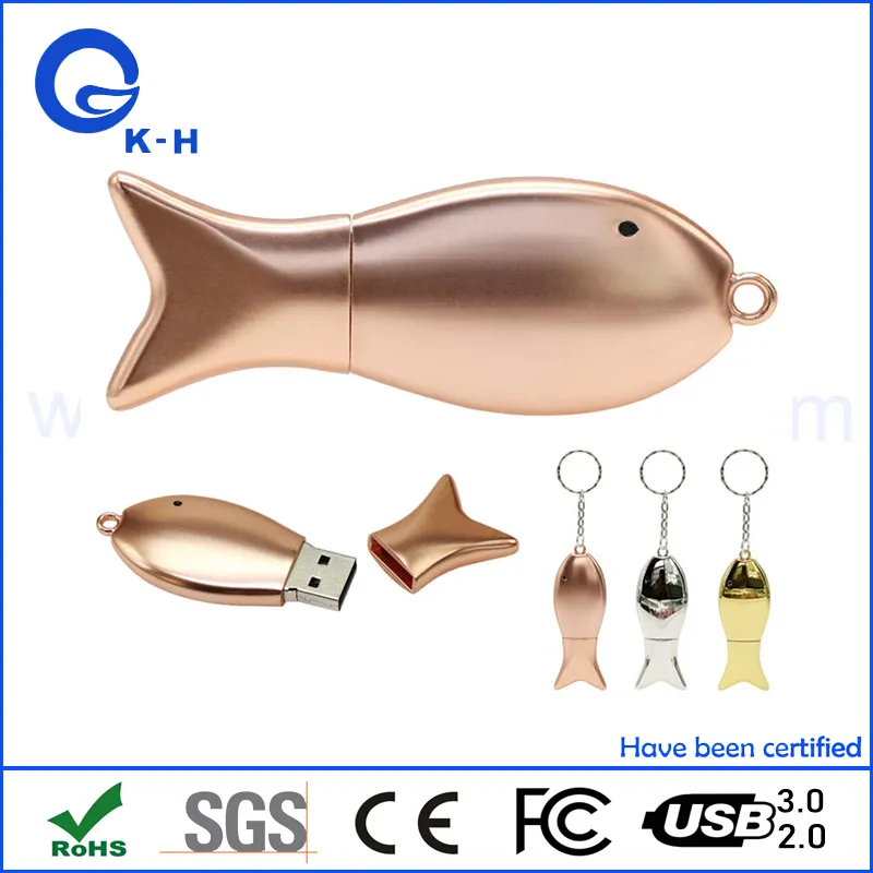 Hot Selling Metal Fish USB Flash Memory Disk 8GB 16GB 32GB 64GB