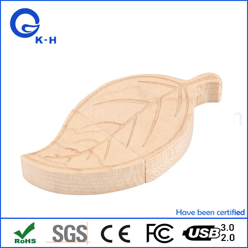 Leaf Shape Wooden USB Flash Memory 16GB 32GB 64GB 128GB