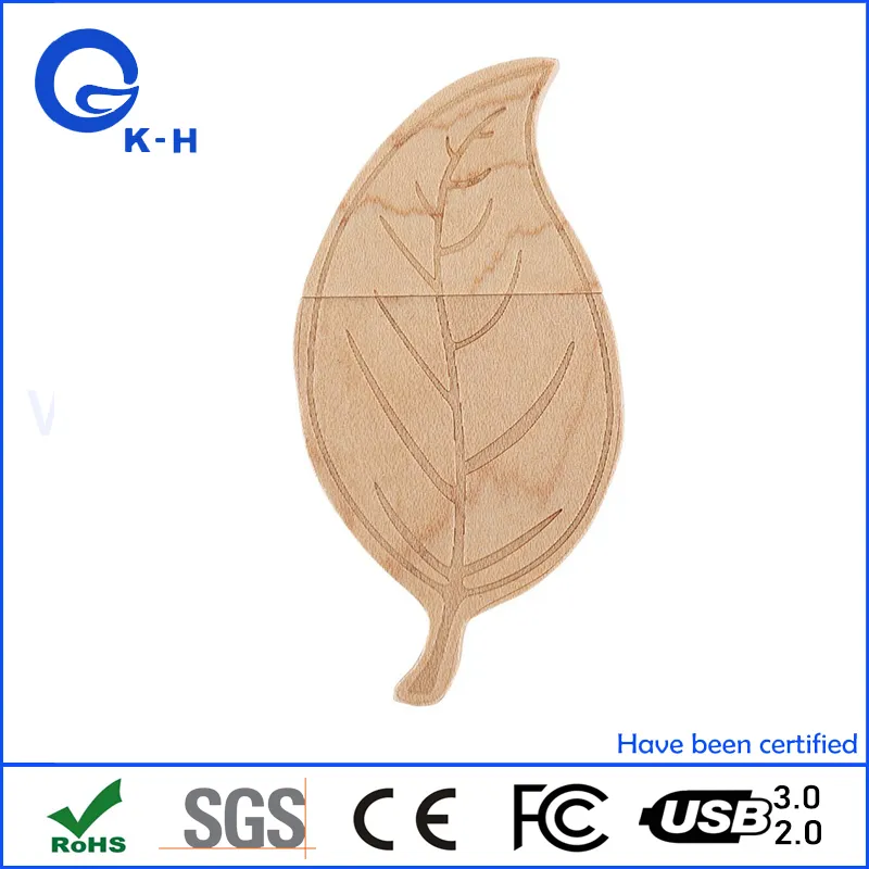 Leaf Shape Wooden USB Flash Memory 16GB 32GB 64GB 128GB