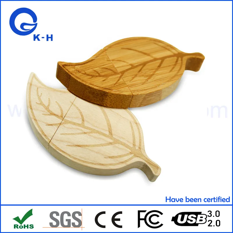 Leaf Shape Wooden USB Flash Memory 16GB 32GB 64GB 128GB