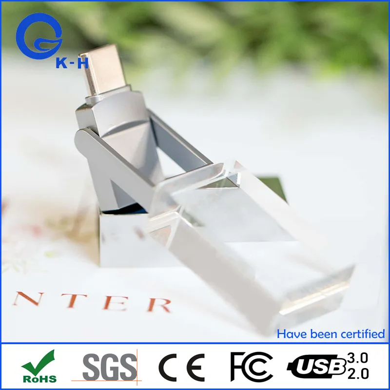 Metal Crystal Light up Logo Type C USB Flash Memory Stick 8GB