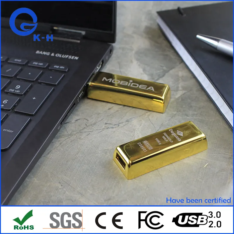 Metal Gold Bar 16GB 32GB Flash Memory USB 2.0 3.0